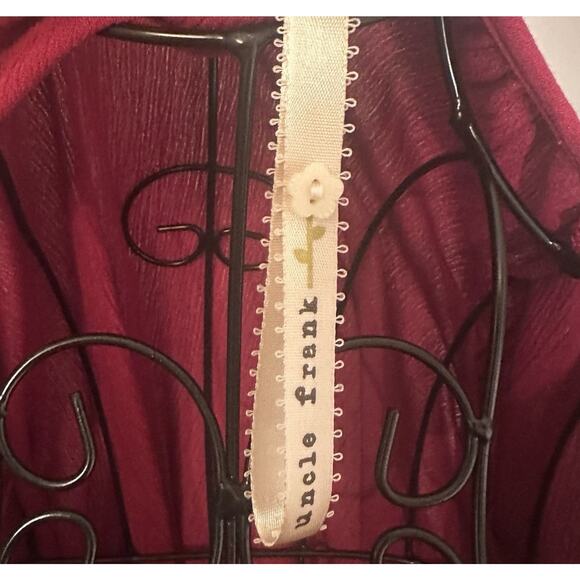 Uncle Frank Ivy Jane Red Rayon Crinkle Dress Size L Ruffle Bell Sleeve Peasant - Picture 4 of 10